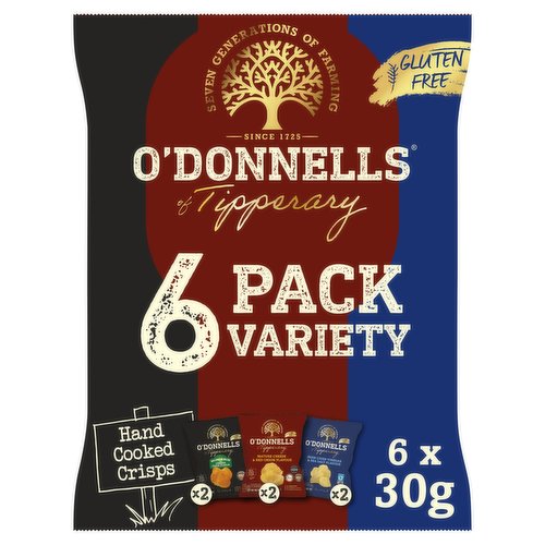 O'Donnells Pack Variety Hand Cooked Crisps 6 x 30g