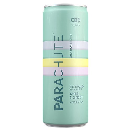 <b>Features</b><br/>CBD 10mg<br/>Slow Down Catch Up<br/>Gluten Free<br/>100% Natural<br/>Vegan Friendly<br/><br/><b>Lifestyle</b><br/>Gluten free<br/>Suitable for Vegans<br/><br/><b>Pack Size</b><br/>250ml ℮<br/><br/><br/><b>Ingredients</b><br/>Carbonated Water<br/>Apple Juice<br/>Organic Lemon Juice (from Concentrate)<br/>Green Tea Extract<br/>Ascorbic Acid/Vitamin C<br/>Lemon Extract<br/>Broad Spectrum Hemp (0.0% THC)<br/>Natural Ginger Flavouring<br/>Natural Apple Flavouring<br/><br/><b>Safety Warning</b><br/>Pressurised container - Open with care.<br/>
Do not exceed more than 50mg per day.<br/>
<br/>
Not suitable for children or pregnant women.<br/><br/><b>Storage Type</b><br/>Ambient<br/><br/><b>Storage</b><br/>Store in a cool, dry place. Once opened, consume next day.<br/>
Best Before: See base.<br/><br/>Country of Origin - United Kingdom<br/><br/><b>Origin</b><br/>Made in the UK<br/><br/><b>Company Name</b><br/>Parachute CBD Ltd.<br/><br/><b>Company Address</b><br/>18 Saint Andrew Street,<br/>
Dublin 2,<br/>
Ireland.<br/>
<br/>
UK Office:<br/>
Suite 2,<br/>
567, Fulham Road,<br/>
SW6 2TE,<br/>
London.<br/><br/><b>Web Address</b><br/>drinkparachute.com<br/><br/><b>Return To</b><br/>Parachute CBD Ltd.,<br/>
18 Saint Andrew Street,<br/>
Dublin 2,<br/>
Ireland.<br/>
<br/>
UK Office:<br/>
Suite 2,<br/>
567, Fulham Road,<br/>
SW6 2TE,<br/>
London.<br/>
hello@drinkparachute.com<br/>
drinkparachute.com<br/>