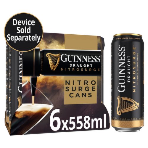 <br/><b>Pack Size</b><br/>558ml ℮<br/><br/><br/><b>Ingredients</b><br/>Water<br/>Malted <span style='font-weight: bold;'>Barley</span><br/><span style='font-weight: bold;'>Barley</span><br/>Roast <span style='font-weight: bold;'>Barley</span><br/>Hops<br/>Hops may include Hop Extract<br/><b>General Alcohol Data</b><br/>Alcohol By Volume - 4.2<br/>Units - 1.9<br/><br/><b>Lower Age Limit</b><br/>Statutory - Years - 18<br/><br/><b>Number of Units</b><br/>6<br/><br/><b>Storage Type</b><br/>Ambient<br/><br/><b>Preparation and Usage</b><br/>Take control of the iconic Guinnness surge and settle and craft yourself a perfectly doomed pint from the comfort of you own home - or wherever you enjoy Guinness<br/><br/><b>Company Name</b><br/>Guinness & Co<br/><br/><b>Company Address</b><br/>St James's Gate,<br/>
Dublin 8.<br/><br/><b>Return To</b><br/>Guinness & Co,<br/>
St James's Gate,<br/>
Dublin 8.<br/>