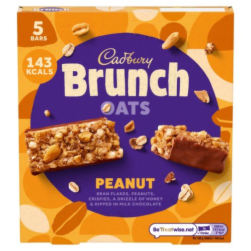 Cadbury Brunch Oats Bar Peanut Chocolate Cereal Bar, 160g