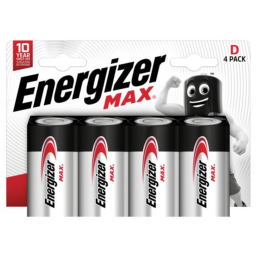 Energizer Max D Batteries, Alkaline, 4 Pack