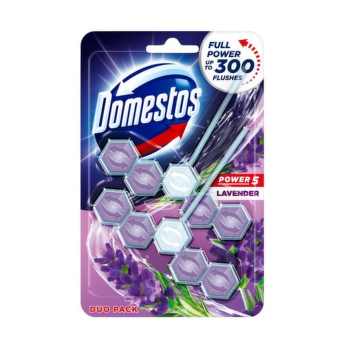 Domestos Power 5 Duo Pack Toilet Rim Block Lavender 2x 55 g 