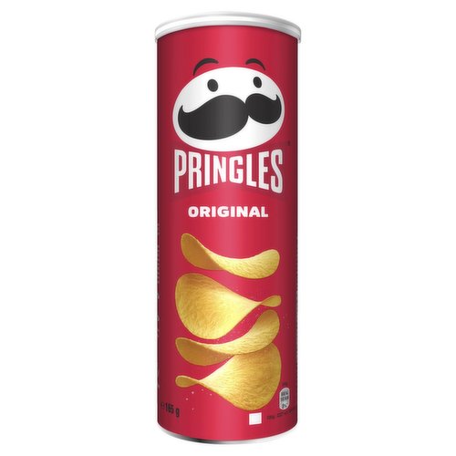Savoury Snack.<br/><br/><b>Features</b><br/>- Pringles Original crisps are a great addition to your snack time.<br/>- Discover your Pringles poppin’ moment with Pringles Original sharing crisps with your friends.<br/>- Pringles Original crisps are perfect for parties, get- togethers, and even a quick snack.<br/>- Snack on Pringles Original crisps now or later with the handy re-sealable tube.<br/>- Pringles Original sharing crisps provide a light, crisp, and salty addition to your snacking experience.<br/><br/><b>Lifestyle</b><br/>Suitable for Vegans<br/>Suitable for Vegetarians<br/><br/><b>Pack Size</b><br/>165g ℮<br/><br/><b>Usage Other Text</b><br/>Portions per 165g package: 5-6<br/><br/><b>Usage Count</b><br/>Number of uses - Servings - 5-6<br/><br/><b>Recycling Info</b><br/>Lid - Recycle<br/>Seal - Don't Recycle<br/><br/><br/><b>Ingredients</b><br/>Dehydrated Potatoes<br/>Vegetable Oils (Sunflower, Palm, Corn) in varying proportions<br/><span style='font-weight: bold;'>Wheat</span> Flour<br/>Corn Flour<br/>Rice Flour<br/>Maltodextrin<br/>Emulsifier (E471)<br/>Salt<br/>Colour (Annatto Norbixin)<br/><br/><b>Allergy Text</b><br/>May contain Soy.<br/><br/><br/><b>Storage Type</b><br/>Ambient<br/><br/><b>Storage</b><br/>Best before: see bottom (BB).<br/>
Store in a cool, dry place.<br/><br/><b>Company Name</b><br/>Kellogg's<br/><br/><b>Company Address</b><br/>Kellogg's, Orange Tower, MediaCityUK, Salford, Greater Manchester, M50 2HF, UK.<br/><br/><b>Web Address</b><br/>www.pringles.com<br/><br/><b>Return To</b><br/>Kellogg's, Orange Tower, MediaCityUK, Salford, Greater Manchester, M50 2HF, UK.<br/>