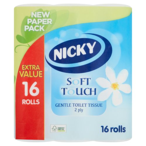 Nicky Soft Touch Gentle Toilet Tissue 2 Ply 16 Rolls