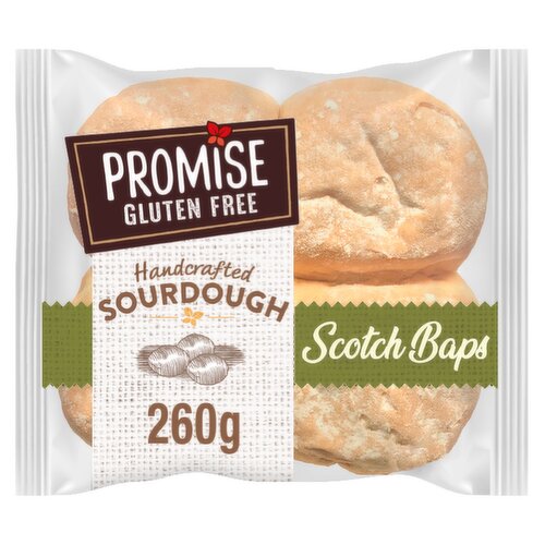 Gluten Free white baps<br/><br/><b>Nutritional Claims</b><br/>High Fibre<br/>Low Saturated Fat<br/>Low Sugar<br/><br/><b>Features</b><br/>We Promise You'll Love the Taste!<br/>High fibre, low saturated fat, low sugar, vegan and delicious<br/><br/><b>Lifestyle</b><br/>Gluten free<br/>Low Fat<br/>Suitable for Vegans<br/><br/><b>Pack Size</b><br/>260g ℮<br/><br/><br/><b>Ingredients</b><br/>Water<br/>Rice Flour<br/>Modified Tapioca Starch<br/>Potato Starch<br/>Vegetable Oil<br/>Thickeners: Cellulose, Hydroxypropyl Methyl Cellulose, Guar Gum, Xanthan Gum<br/>Sugar<br/>Yeast<br/>Humectant: Glycerol<br/>Psyllium Husk Powder<br/>Maize Starch<br/>Pea Protein<br/>Salt<br/>Wholegrain Maize Flour<br/>Preservatives: Sodium Propionate, Sorbic Acid<br/>Natural Flavouring<br/><br/><b>Allergy Advice</b><br/>For allergens, see ingredients in <span style='font-weight: bold;'>bold</span>.<br/><br/><br/><b>Storage Type</b><br/>Ambient<br/><br/><b>Storage and Usage Statements</b><br/>Suitable for Home Freezing<br/><br/><b>Storage</b><br/>For best before date: see front of pack. Store in a cool, dry place away from strong odours and sunlight.<br/>
Freezing Guidelines: Suitable for home freezing on the day of purchase. Use within one month. Defrost thoroughly before use. Do not refreeze once defrosted.<br/><br/><b>Company Name</b><br/>Promise Gluten Free Bakery<br/><br/><b>Company Address</b><br/>Ardara,<br/>
Co. Donegal,<br/>
Ireland.<br/><br/><b>Web Address</b><br/>www.promiseglutenfree.com<br/><br/><b>Return To</b><br/>Promise Gluten Free Bakery,<br/>
Ardara,<br/>
Co. Donegal,<br/>
Ireland.<br/>
Contact us at info@promiseglutenfree.com<br/>
www.promiseglutenfree.com<br/>