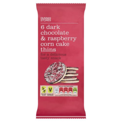 Dunnes Stores 6 Dark Chocolate & Raspberry Corn Cake Thins 90g