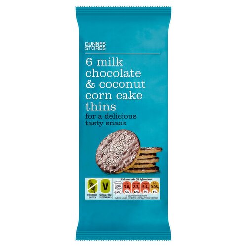 Dunnes Stores 6 Milk Chocolate & Coconut Corn Cake Thins 93g