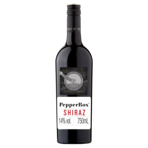 Shiraz<br/><br/><b>Features</b><br/>Wine of South Eastern Australia<br/>Wines with Cracking Flavour<br/>Flavourful Fruit of the Vine<br/>Deep ruby rich colour<br/>Concentrated ripe fruits<br/>Smooth black pepper finish<br/><br/><b>Pack Size</b><br/>750mL ℮<br/><br/><b>Allergy Advice</b><br/>Sulphur Dioxide/Sulphites - Contains<br/><br/><b>General Alcohol Data</b><br/>Alcohol By Volume - 14<br/>Units - 10.5<br/><br/><b>Storage Type</b><br/>Ambient<br/><br/>Country of Origin - Australia<br/><br/><b>Safety Statements</b><br/>Pregnancy Warning - Pregnancy Warning<br/><br/><b>Origin</b><br/>Wine of Australia<br/><br/><b>Company Name</b><br/>Casella Family Brands (Europe) Ltd<br/><br/><b>Company Address</b><br/>Pembroke House,<br/>
28-32 Pembroke Street,<br/>
Dublin,<br/>
D02 EK84,<br/>
Ire.<br/><br/><b>Web Address</b><br/>www.pepperboxwines.com<br/><br/><b>Return To</b><br/>Casella Family Brands (Europe) Ltd,<br/>
Pembroke House,<br/>
28-32 Pembroke Street,<br/>
Dublin,<br/>
D02 EK84,<br/>
Ire.<br/>
www.pepperboxwines.com<br/><br/>