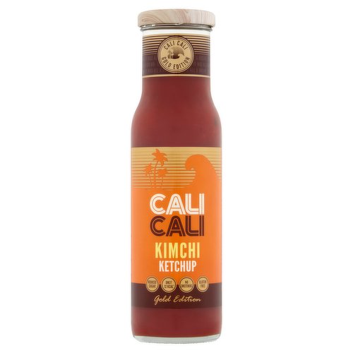 Tomato Ketchup with a fermented cabbage, chilli and ginger kimchi.<br/><br/><b>Nutritional Claims</b><br/>Low Fat<br/><br/><b>Features</b><br/>No Sweeteners<br/>Gluten Free<br/>100% Taste 0% Guilt<br/>Low Fat<br/>No MSG<br/>No Artificial Ingredients<br/>Plant Based<br/><br/><b>Lifestyle</b><br/>Gluten free<br/>Low Fat<br/><br/><b>Pack Size</b><br/>265g ℮<br/><br/><br/><b>Ingredients</b><br/>Tomatoes*<br/>Malt Vinegar (<span style='font-weight: bold;'>Barley</span>)<br/>Brown Sugar<br/>Kimchi (11%) (Fermented Cabbage, Ginger (1%), Red Chillies (1%), Spring Onions, Garlic, Carrots)<br/>Cornflour<br/>Onion<br/>Salt<br/>Thickener (Xanthan Gum)<br/>Spices<br/>*101g of Tomatoes per 100g of Ketchup<br/><br/><b>Allergy Advice</b><br/>For allergens see ingredients in <span style='font-weight: bold;'>bold</span>.<br/><br/><br/><b>Storage Type</b><br/>Ambient<br/><br/><b>Storage</b><br/>Store in a cool dry place. Once opened, refrigerate and use within 8 weeks. For best before date see lid.<br/><br/><b>Preparation and Usage</b><br/>Shake Before Use<br/><br/><b>Origin</b><br/>Produced in Co. Cork<br/><br/><b>Company Name</b><br/>Cali Cali Foods<br/><br/><b>Company Address</b><br/>Boyne Valley Group,<br/>
Platin Road,<br/>
Drogheda, <br/>
Co. Meath,<br/>
A92YC85,<br/>
Ireland.<br/><br/><b>Durability after Opening</b><br/>Consume Within - Weeks - 8<br/><br/><b>Web Address</b><br/>calicalifoods.com<br/><br/><b>Return To</b><br/>Cali Cali Foods,<br/>
Boyne Valley Group,<br/>
Platin Road,<br/>
Drogheda, <br/>
Co. Meath,<br/>
A92YC85,<br/>
Ireland.<br/>
calicalifoods.com<br/>