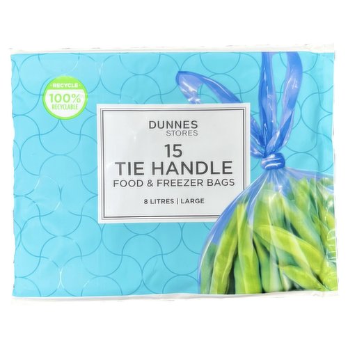 Dunnes Stores 15 Tie Handle Food & Freezer Bags Large 8 Litres