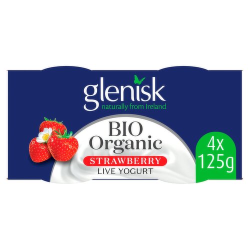 Glenisk Bio Organic Strawberry Live Yogurt 4 x 125g (500g)