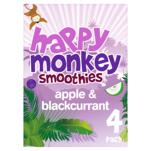 A Blend of Crushed fruit, fruit juice from concentrate and natural flavour.<br/><br/><b>Nutritional Claims</b><br/>No added sugar<br/><br/><b>Features</b><br/>Made for kids<br/>100% fruit<br/>No bits<br/>1 full portion of fruit<br/>Great for lunchboxes<br/>No added sugar - contains naturally occurring sugars<br/>No sweeteners<br/>No additives<br/><br/><b>Lifestyle</b><br/>No Added Sugar<br/><br/><b>Pack Size</b><br/>180ml ℮<br/><br/><br/><b>Ingredients</b><br/>Apple Juice from Concentrate (81%)<br/>Banana Puree (12%)<br/>Blackcurrant Juice from Concentrate (6%)<br/>Elderberry Juice from Concentrate (1%)<br/>Natural Flavour<br/><br/><b>Storage Type</b><br/>Ambient<br/><br/><b>Storage</b><br/>Store in a cool dry place.<br/>
Best kept chilled between 0°C to +5°C but can be left out of the fridge for up to 12 hours.<br/>
For Best Before Date: see above.<br/><br/><b>Storage Conditions</b><br/>Min Temp °C 0<br/>Max Temp °C 5<br/><br/><b>Preparation and Usage</b><br/>Shake well, pierce with straw and enjoy straight away.<br/><br/>Country of Origin - Produce of the EU<br/><br/><b>Origin</b><br/>Produced in the EU<br/><br/><b>Company Name</b><br/>Happy Monkey Ltd<br/><br/><b>Company Address</b><br/>PO Box 10347,<br/>
CO9 3AH,<br/>
United Kingdom.<br/><br/><b>Return To</b><br/>Keep in touch<br/>
Happy Monkey Ltd,<br/>
PO Box 10347,<br/>
CO9 3AH,<br/>
United Kingdom.<br/>