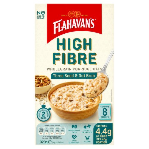 Flahavan's High Fibre Wholegrain Porridge Oats Three Seed & Oat Bran 40g x  8 (320g) - Dunnes Stores