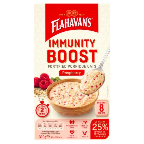 Flahavan's Immunity Boost Fortified Porridge Oats Raspberry 8 x 40g (320g)