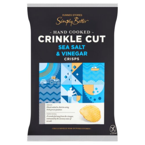 Dunnes Stores Simply Better Hand Cooked Crinkle Cut Sea Salt & Vinegar Crisps 125g