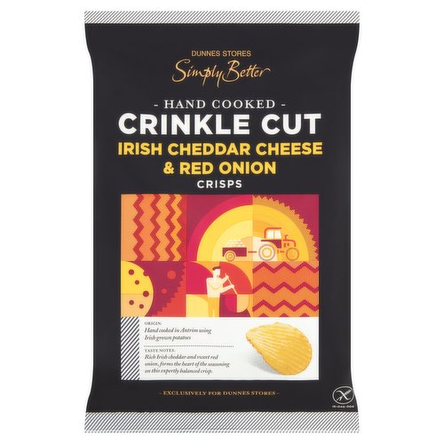 Dunnes Stores Simply Better Hand Cooked Crinkle Cut Irish Cheddar Cheese & Red Onion Crisps 125g