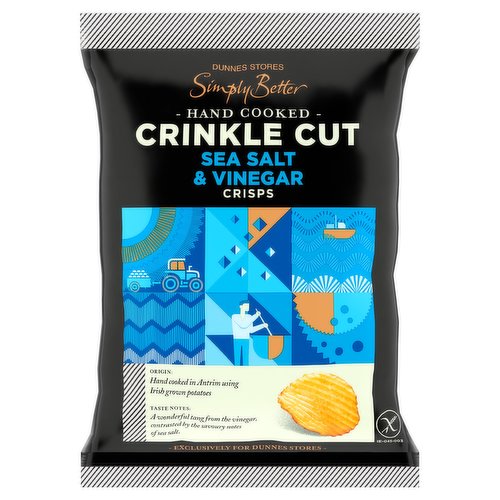 Dunnes Stores Simply Better Hand Cooked Crinkle Cut Sea Salt & Vinegar Crisps 40g