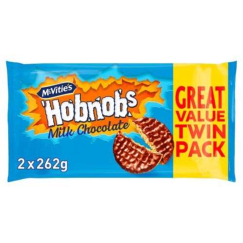 McVitie's Hobnob's The Oaty One Milk Chocolate Biscuits Twin Pack 2 x 262g, 524g