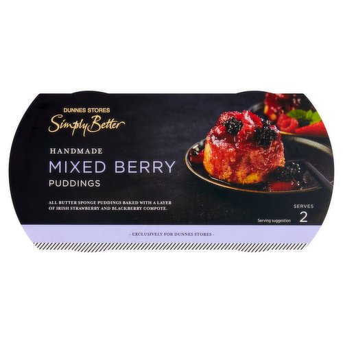 Dunnes Stores Simply Better Handmade Mixed Berry Puddings 2 x 150g (300g)