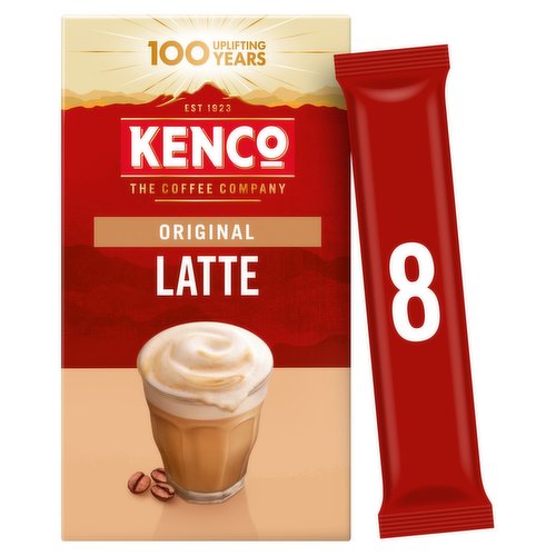 Instant coffee beverage<br/><br/><b>Further Description</b><br/>27% Less Packaging+ Same Number of Servings<br/>
+Based on packaging weight, compared to our previous packs. Please visit kenco.co.uk for more.<br/><br/><b>Features</b><br/>Creamy taste<br/>On the Go<br/>Latte Instant Coffee Sachets<br/><br/><b>Lifestyle</b><br/>Suitable for Vegetarians<br/><br/><b>Pack Size</b><br/>16.3g ℮<br/><br/><b>Usage Other Text</b><br/>8 sticks / pack<br/><br/><b>Usage Count</b><br/>Number of uses - Servings - 8<br/><br/><b>Recycling Info</b><br/>Box - Recycle<br/>Sachet - Don't Recycle<br/><br/><br/><b>Ingredients</b><br/>Skimmed <span style='font-weight: bold;'>Milk</span> Powder (36%)<br/>Sugar<br/>Fully Hydrogenated Coconut Oil<br/>Glucose Syrup<br/>Instant Coffee (9%)<br/>Maltodextrin<br/><span style='font-weight: bold;'>Milk</span> Proteins<br/>Modified Starch<br/>Stabilizers (E340, E452)<br/>Anticaking Agent (E551)<br/>Salt<br/>Emulsifier (E481)<br/>Flavouring<br/><br/><b>Number of Units</b><br/>8<br/><br/><b>Storage Type</b><br/>Ambient<br/><br/><b>Storage</b><br/>For best before see below.<br/>
Store in a cool, dry place.<br/><br/><b>Preparation and Usage</b><br/>Serving suggestion**<br/>
**Coffee beans not included<br/>
<br/>
It's the Way You Make It<br/>
1. Indulgence begins with one sachet of KENCO latte<br/>
Empty it into your favourite mug<br/>
2. Pour in 200ml of hot water<br/>
Water should not be boiling<br/>
3. Stir well until it looks smooth & silky<br/>
A longer stir makes it even better<br/>
Sip, Savour & Enjoy!<br/>
<br/>
Make a cappuccino or if you fancy, whip up an unsweetened taste cappuccino.<br/><br/><b>Company Name</b><br/>Jacobs Douwe Egberts GB Ltd<br/><br/><b>Company Address</b><br/>Hurley,<br/>
UK,<br/>
SL6 6RJ.<br/>
<br/>
Freepost RSTU-ZHXL-EJKL,<br/>
Horizon,<br/>
Honey Lane,<br/>
Maidenhead,<br/>
SL6 6RJ.<br/>
<br/>
2nd Floor,<br/>
Block F1,<br/>
Eastpoint Business Park,<br/>
Dublin 3,<br/>
Ireland.<br/><br/><b>Telephone Helpline</b><br/>UK: 0808 100 8787<br/>IRL: 1800 207 275<br/><br/><b>Return To</b><br/>Jacobs Douwe Egberts GB Ltd,<br/>
Hurley,<br/>
UK,<br/>
SL6 6RJ.<br/>
<br/>
UK: Consumer Response,<br/>
Freepost RSTU-ZHXL-EJKL,<br/>
Horizon,<br/>
Honey Lane,<br/>
Maidenhead,<br/>
SL6 6RJ.<br/>
Freephone: 0808 100 8787<br/>
<br/>
Ireland: 2nd Floor,<br/>
Block F1,<br/>
Eastpoint Business Park,<br/>
Dublin 3,<br/>
Ireland.<br/>
Freephone: 1800 207 275<br/>