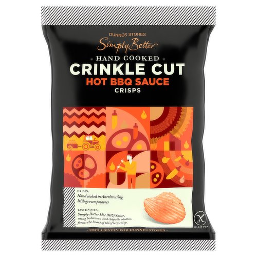 Dunnes Stores Simply Better Hand Cooked Crinkle Cut Hot BBQ Sauce Crisps 40g