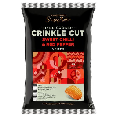 Dunnes Stores Simply Better Hand Cooked Crinkle Cut Sweet Chilli & Red Pepper Crisps 125g