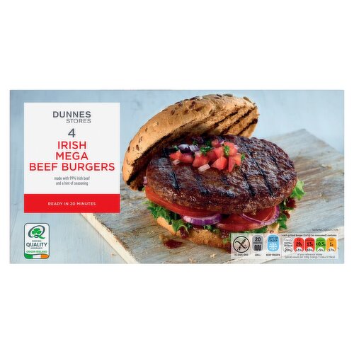 Dunnes Stores 4 Irish Mega Beef Burgers 680g