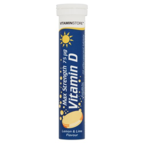 Vitaminstore Max Strength Vitamin D 75µg Lemon & Lime Flavour 20 Effervescent Tablets