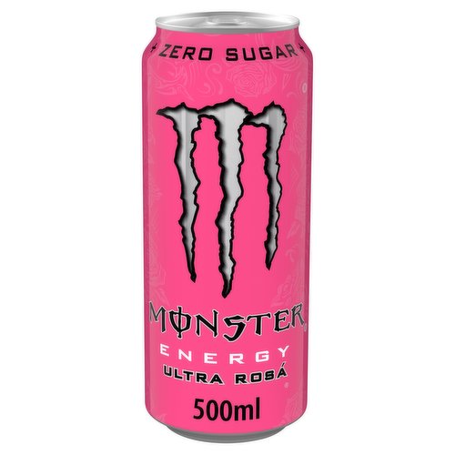 Monster Energy® Ultra Rosá® Carbonated Energy Drink with Taurine, Ginseng, Caffeine, L-Carnitine and B Vitamins with Sweeteners.<br/><br/><b>Nutritional Claims</b><br/>Zero Sugar<br/><br/><b>Features</b><br/>Taurine + Zero Sugar + L-Carnitine<br/><br/><b>Lifestyle</b><br/>No Sugar<br/><br/><b>Pack Size</b><br/>500ml ℮<br/><br/><b>Recycling Info</b><br/>Pack - Recycle<br/><br/><br/><b>Ingredients</b><br/>Carbonated Water<br/>Acid (Citric Acid)<br/>Flavour Enhancer (Erythritol)<br/>Taurine (0.4%)<br/>Acidity Regulator (Sodium Citrates)<br/>Flavourings<br/>Panax Ginseng Root Extract (0.08%)<br/>Preservatives (Sorbic Acid, Benzoic Acid)<br/>Sweeteners (Sucralose, Acesulfame K)<br/>Caffeine (0.03%)<br/>L-Carnitine L-Tartrate (0.015%)<br/>Vitamins (B3, B5, B6, B12)<br/>Purple Sweet Potato Concentrate<br/>Inositol<br/><br/><b>Safety Warning</b><br/>HIGH CAFFEINE CONTENT. NOT RECOMMENDED FOR CHILDREN, PREGNANT OR BREASTFEEDING WOMEN, OR PEOPLE SENSITIVE TO CAFFEINE (30mg/100ml). CONSUME RESPONSIBLY.<br/><br/><b>Storage Type</b><br/>Ambient<br/><br/><b>Storage</b><br/>Store in a cool dry place.<br/>
Best before end - See base of can for date.<br/><br/><b>Company Name</b><br/>Monster Energy UK Limited / Monster Energy Limited<br/><br/><b>Company Address</b><br/>(UK) Monster Energy UK Limited,<br/>
Unit 51,<br/>
Metropolitan Park,<br/>
Bristol Road,<br/>
Greenford,<br/>
UB6 8UP,<br/>
United Kingdom.<br/>
<br/>
(EU) Monster Energy Limited,<br/>
South Bank House,<br/>
Barrow Street,<br/>
Dublin 4,<br/>
Ireland.<br/><br/><b>Web Address</b><br/>monsterenergy.com<br/><br/><b>Return To</b><br/>(UK) Monster Energy UK Limited,<br/>
Unit 51,<br/>
Metropolitan Park,<br/>
Bristol Road,<br/>
Greenford,<br/>
UB6 8UP,<br/>
United Kingdom.<br/>
<br/>
(EU) Monster Energy Limited,<br/>
South Bank House,<br/>
Barrow Street,<br/>
Dublin 4,<br/>
Ireland.<br/>
monsterenergy.com<br/>