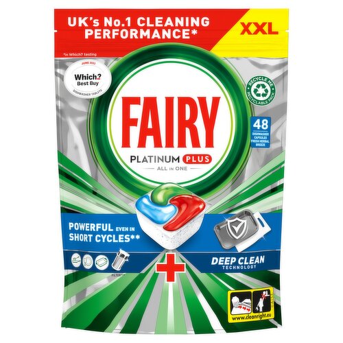 Fairy Platinum Plus All In One Dishwasher Tablets, Deep Clean, 48 Tablets