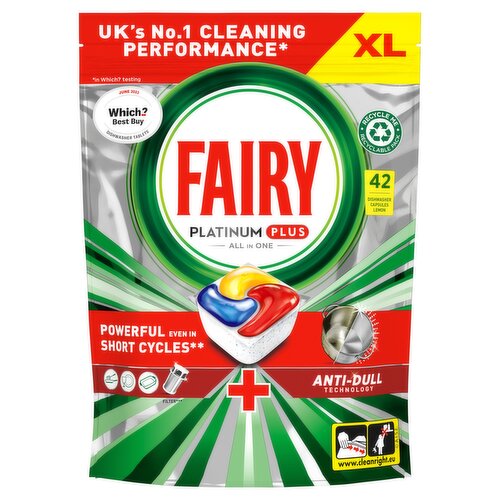 Fairy Platinum Plus All In One Dishwasher Tablets, Lemon, 42 Tablets