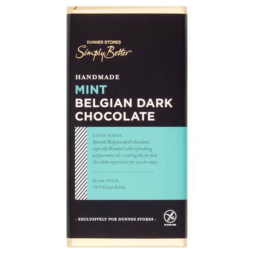 Dunnes Stores Simply Better Handmade Mint Belgian Dark Chocolate 100g