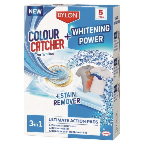 Dylon Colour Catcher + Whitening Power + Stain Remover for Whites 5 x 30g (150g)