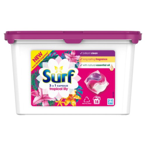 Surf 3 in 1 Capsules Tropical Lily Biological Detergent Capsules (18 Washes)