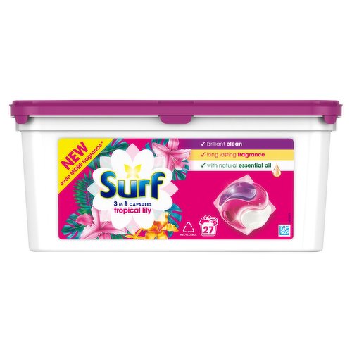 Surf 3 in 1 Capsules Tropical Lily Biological Detergent Capsules (27 Washes)