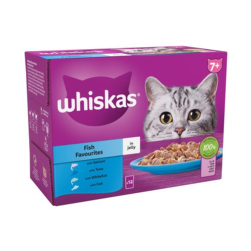 Whiskas 7+ Fish Favourites Senior Wet Cat Food Pouches in Jelly 12 x 85g