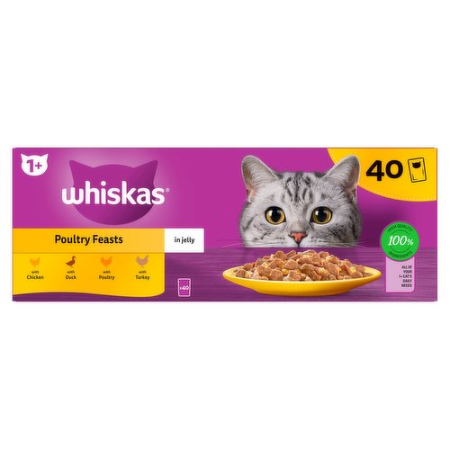 Whiskas 1+ Poultry Feasts in Jelly 40 x 85g (3.40kg)