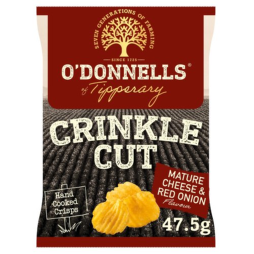 O'Donnells Crinkle Cut Furrows Mature Cheese & Red Onion Flavour Hand Cooked Crisps 47.5g