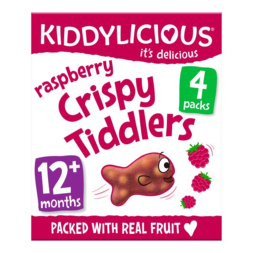 Kiddylicious Crispy Tiddlers, Raspberry, Infant Snack, 12 Months+, Multipack, 4x12g