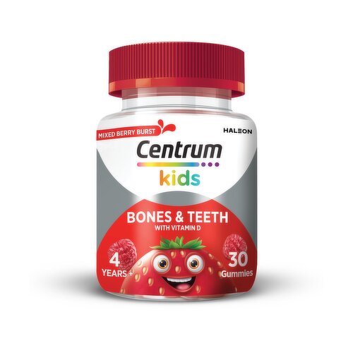 Centrum Bones & Teeth, Gummy Vitamins for Kids, Mixed Berry, 30