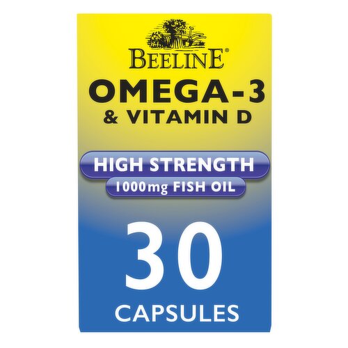 Beeline Omega-3 & Vitamin D High Strength 1000mg Fish Oil One a Day 30 Capsules