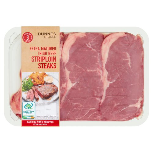 Dunnes Stores 3 Extra Matured Irish Beef Striploin Steaks 540g