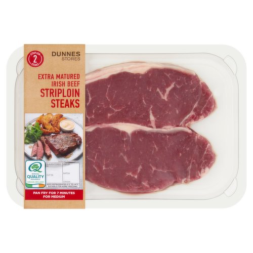 Dunnes Stores 2 Extra Matured Irish Beef Striploin Steaks 360g