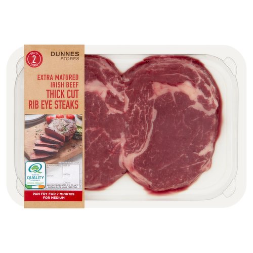 Dunnes Stores 2 Extra Matured Irish Beef Thick Cut Rib Eye Steaks 450g