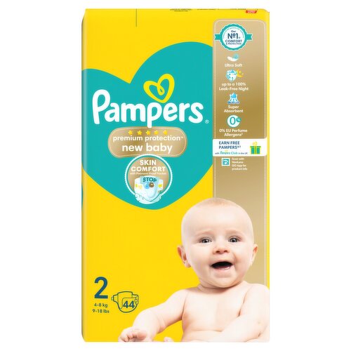 Pampers Premium Protection New Baby Size 2, 44 Nappies, 4kg - 8kg, Essential Pack