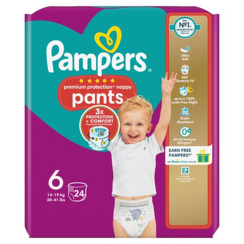 Pampers Premium Protection Nappy Pants Size 6, 24 Nappies