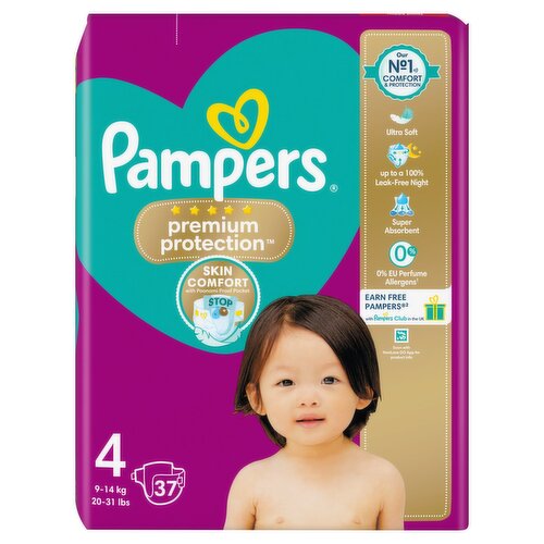 Pampers Premium Protection Size 4, 37 Nappies, 9kg - 14kg, Essential Pack