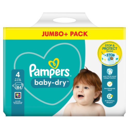 Pampers Baby-Dry Size 4, 84 Nappies, 9-14kg