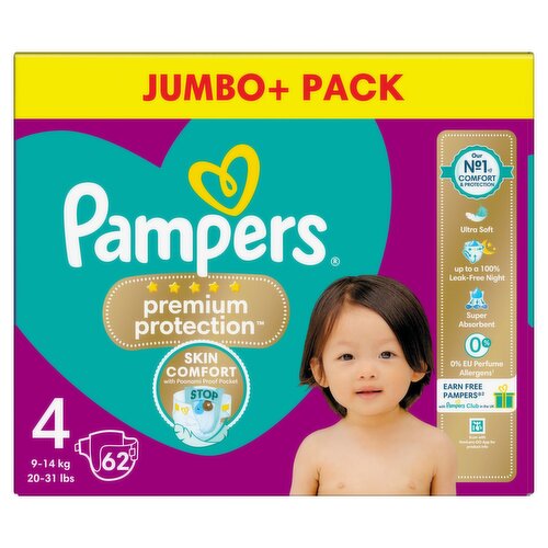 PAMPERS Couches Bébé Premium Protection Taille 4 9Kg-14Kg x96 