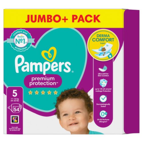 Pampers Premium Protection Size 5, 54 Nappies, 11kg - 16kg, Jumbo+ Pack
